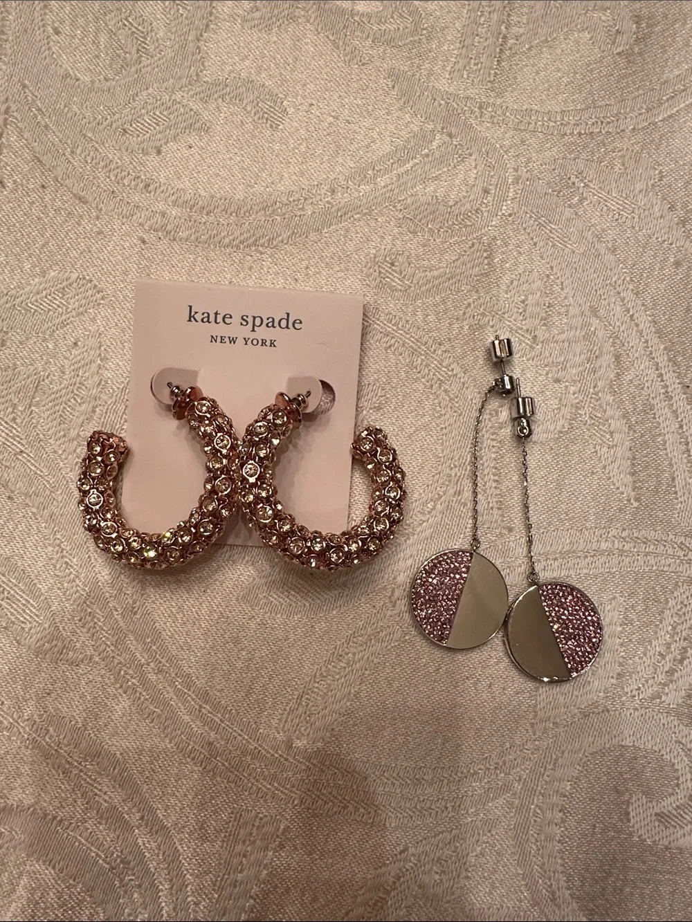 kate spade rose gold hoop earrings and drop ball earring